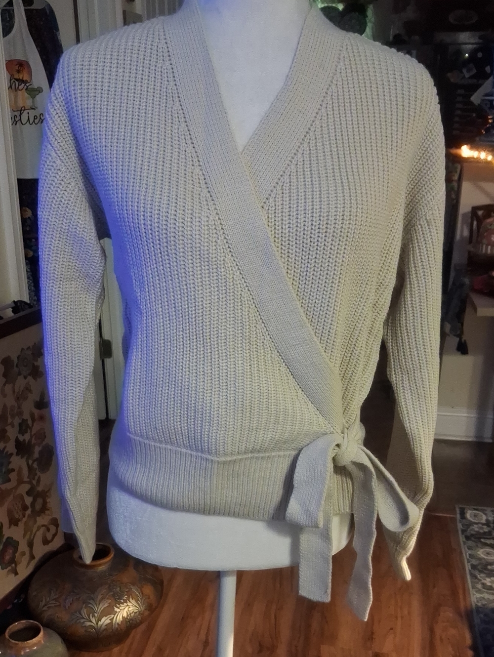 A New Women's Casual V-neck Wrap Sweater Pullover Lightweight Ribbed Knitted